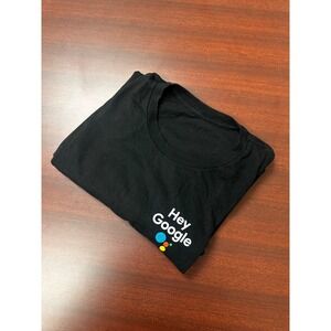 Hey Google T-Shirt Black Crew Neck Short Sleeve Logo Tee Unisex Medium